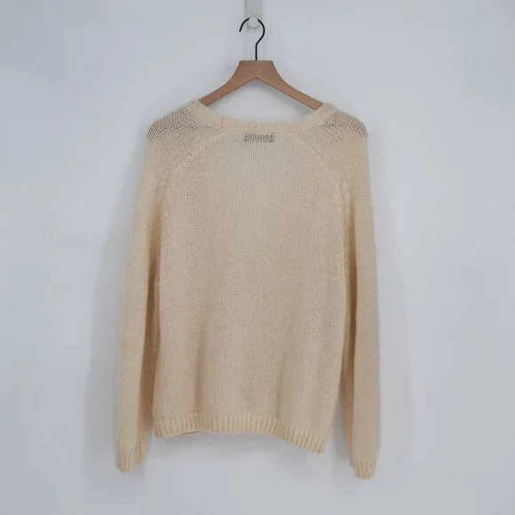 American Apparel Mohair Blend Cardigan Beige Womens One Size Loose Knit Sweater - Picture 2 of 6
